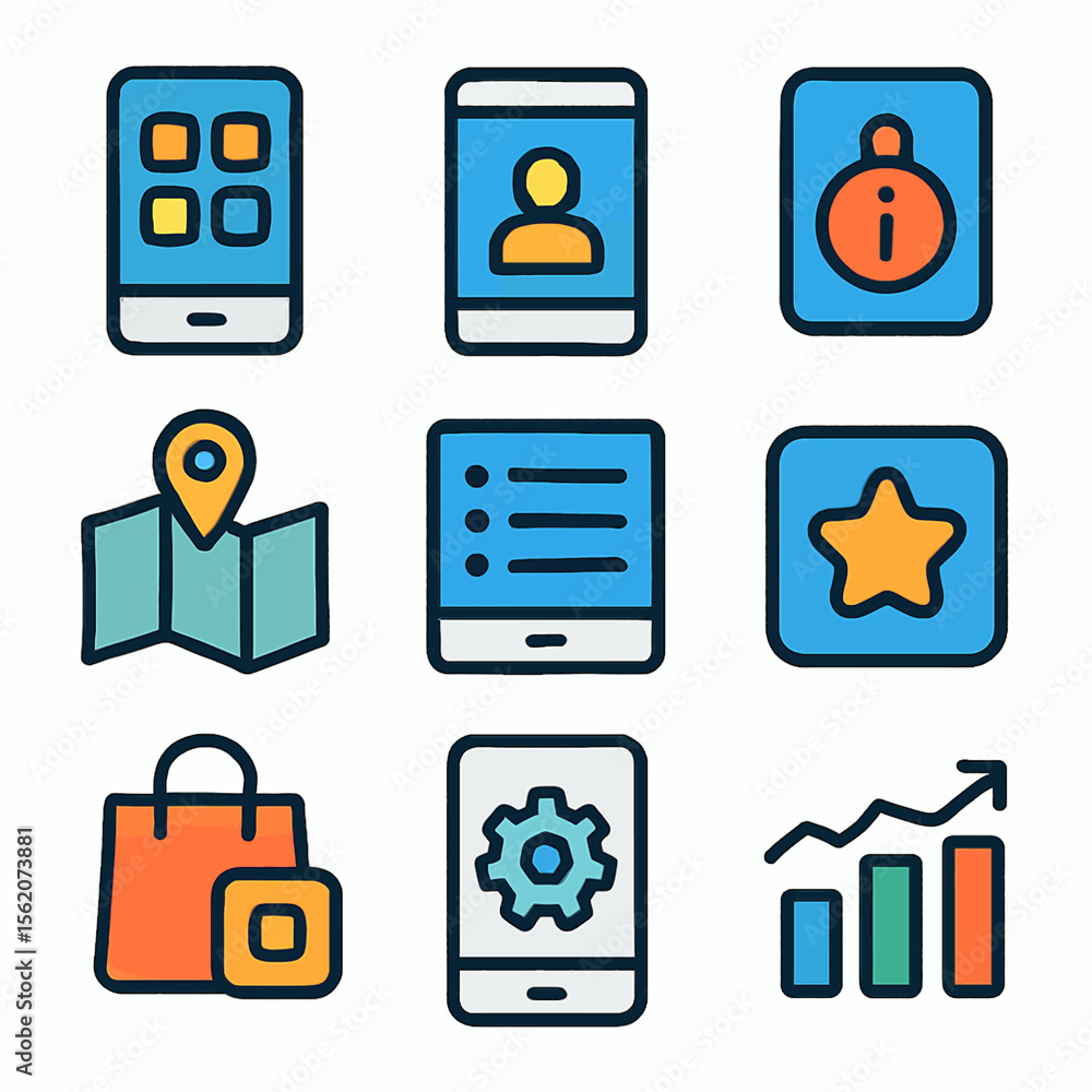 Poster mobile app interface icons featuring user profile and settings for technology platform