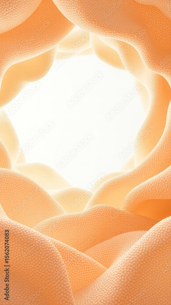 Poster abstract peach toned texture forming an undulating tunnel with a bright opening at the end