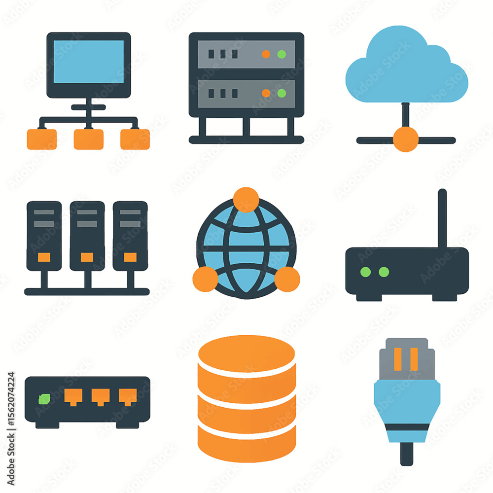 Poster modern network infrastructure with cloud computing and server connections design
