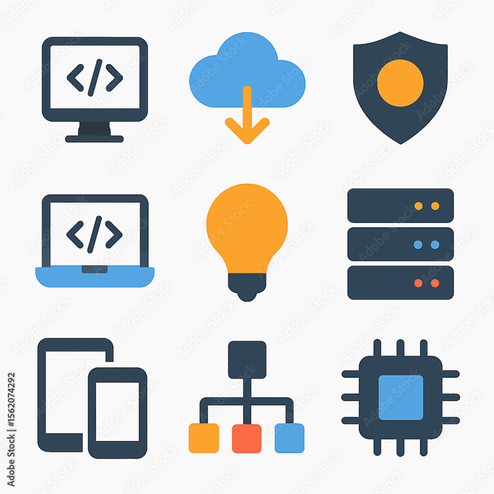 Aufkleber modern technology icons set featuring development cloud security and data solutions