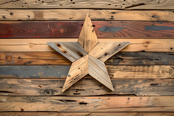 Rustic wooden star artfully constructed from reclaimed and weathered wood planks