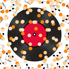 Vinyl disk retro style illustration vector art decor design 70s, 80s, 90s music pattern	
