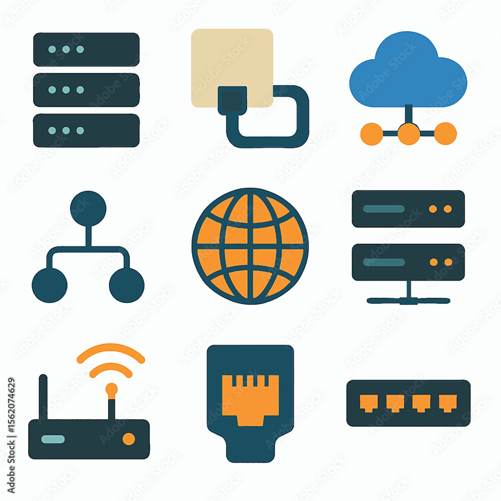 Poster network and connectivity symbols representing data transfer and communication technology