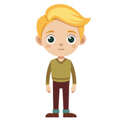 boy, blond hair boy, light skin boy, neutral expression, calm child, full body boy, full-length boy, standing boy, European boy, cartoon boy, child character, white background, flat design, boy avatar