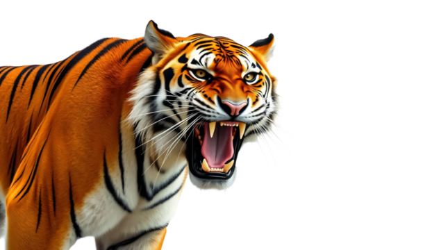 Roaring tiger isolated on transparent background
