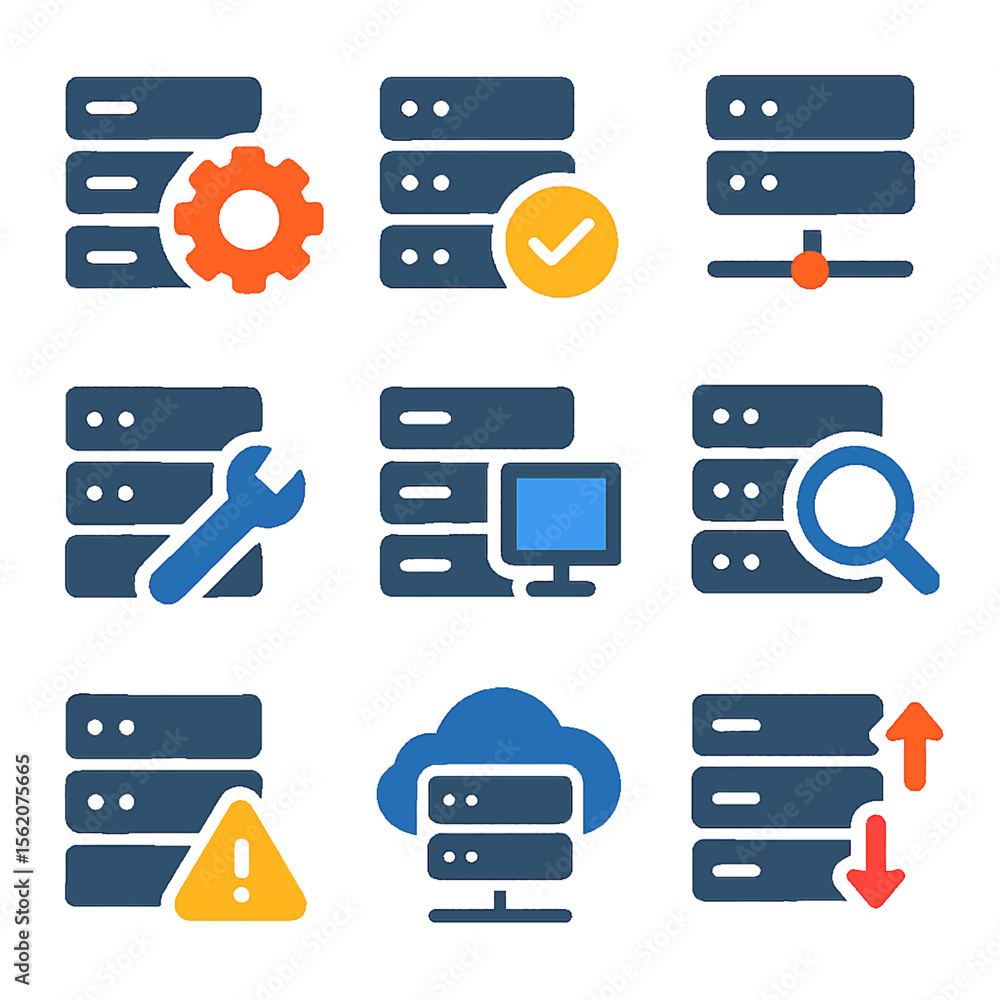 Poster Network servers data concept with cloud computing and database management icons