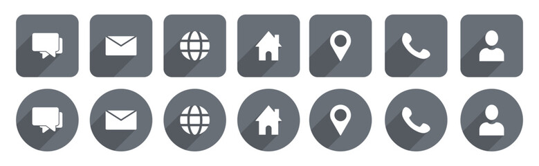 Business card icon set, contact information icons, Vector illustration in grey color on transparent background