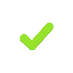 A vibrant green check mark icon conveys approval or successful task completion against a stark transparent background.