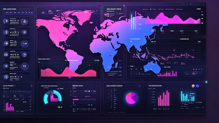 Futuristic data dashboard with various charts and graphs - Powered by Adobe