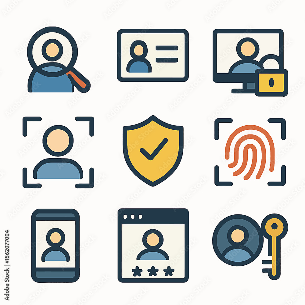 Poster security and authentication icons representing digital identity verification concept