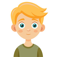 Obraz premium boy, blond hair boy, light skin boy, neutral expression, calm child, cartoon boy, child portrait, boy face, European child, kid character, white background, flat design, boy avatar, boy clipart, child