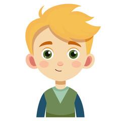 boy, blond hair boy, light skin boy, neutral expression, calm child, cartoon boy, child portrait, boy face, European child, kid character, white background, flat design, boy avatar, boy clipart, child