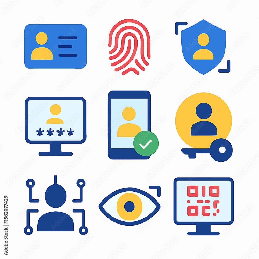 Poster security authentication methods illustrated in a colorful and modern flat design style