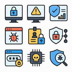 Security and threat vector icons illustrating digital safety and vulnerability issues