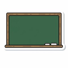 Cartoon Chalkboard with Wooden Frame and Chalk Pieces Isolated Sticker Style.