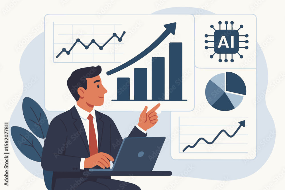 Aufkleber businessman using ai technology for market data analysis and business growth. analyst at desk with l