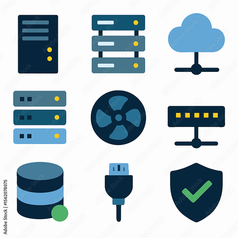 Poster server infrastructure illustration showcasing network elements and database security
