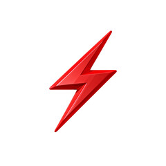 A vibrant red lightning bolt symbol against a stark black backdrop conveys power, energy and high voltage, ideal for technological or warning designs, transparent background