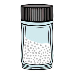 A whimsical vector illustration of a glass jar filled with speckled salt, featuring a dark ribbed lid and a light blue body, perfect for kitchen-themed designs.