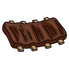 Delicious vector illustration of grilled pork ribs, showcasing a hand-drawn style with brown and beige tones, ideal for menu design or culinary-themed projects.