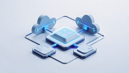 Isometric Data Transfer and Cloud Storage Icon: Digital Service Representation with Network Connection for Websites