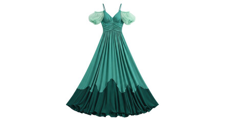 Isolated Flowing Green Evening Dress