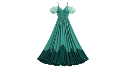 Isolated Flowing Green Evening Dress