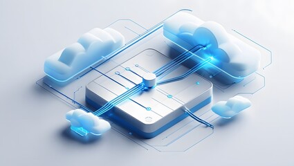 Isometric Data Transfer and Cloud Storage Icon: Digital Service Representation with Network Connection for Websites