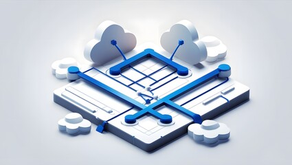 Isometric Data Transfer and Cloud Storage Icon: Digital Service Representation with Network Connection for Websites