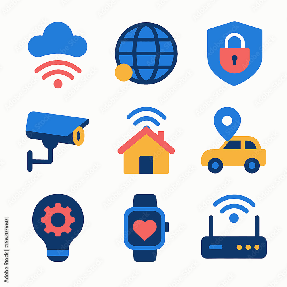 Poster smart home automation devices vector icons showcasing internet of things technology
