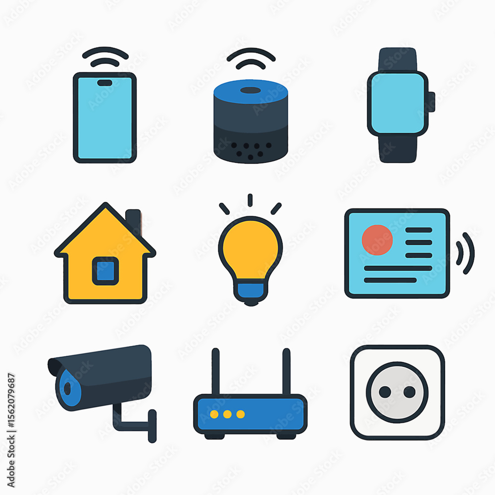 Poster smart home automation system devices in colorful flat vector illustration style