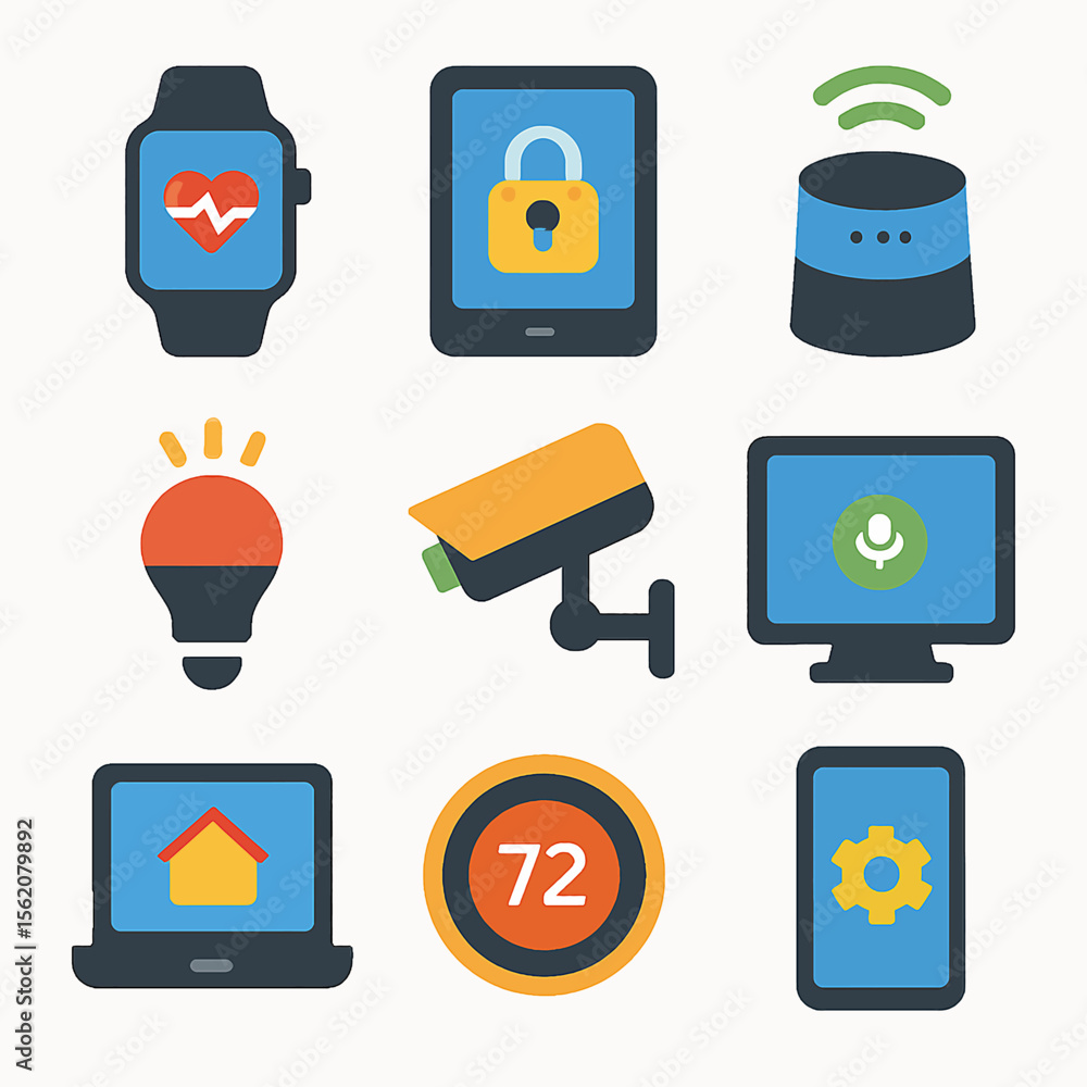 Poster smart home automation system vector icons depicting technology and connectivity