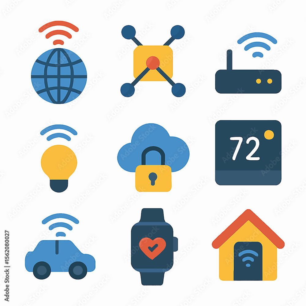 Poster smart home automation system vector icons set for modern technology network
