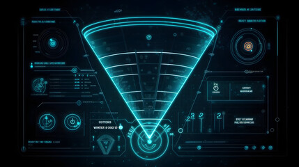 Digital marketing funnel visualization concept. Marketer mapping customer journey from awareness to conversion on visual diagram.