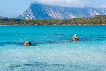 Blue sea and rocks in Lu Impostu beach