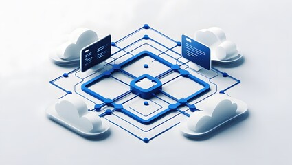 Isometric Data Transfer and Cloud Storage Icon: Digital Service Representation with Network Connection for Websites
