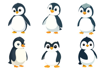 Naklejka premium Set of Cute Happy Cartoon Penguin Vector Illustrations - Adorable Bird Graphics Collection