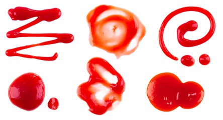 set of red tomato sauce splashes on transparent background. png image