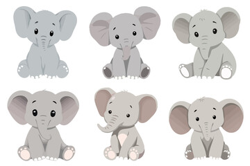 Fototapeta premium Cute Baby Elephant Vector Illustration Set Cartoon Safari Animals Collection for Kids Nursery Design Elements