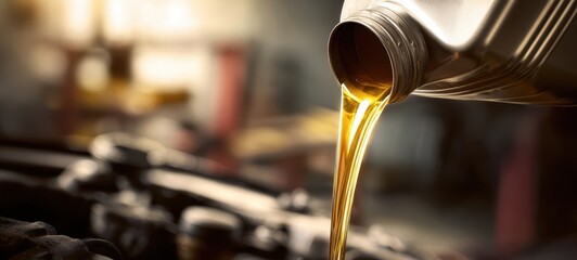 The oil being poured into an engine for optimal performance and maintenance.