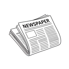 Outline of a folded newspaper with the word newspaper on transparent background