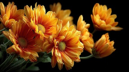 Vibrant orange flowers in a dark background, showcasing their intricate petals and natural beauty