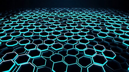 Naklejka premium Blue lit hexagonal pattern expanding into the dark distance