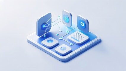 Isometric Data Transfer and Cloud Storage Icon: Digital Service Representation with Network Connection for Websites