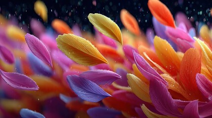Vibrant petals swirling in a colorful dance, creating a mesmerizing floral explosion against a dark backdrop