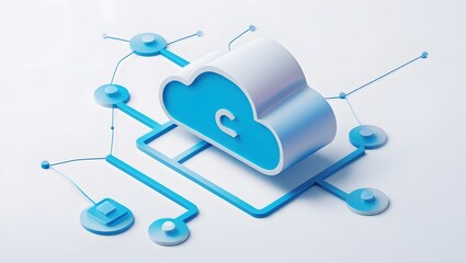 Isometric Data Transfer and Cloud Storage Icon: Digital Service Representation with Network Connection for Websites