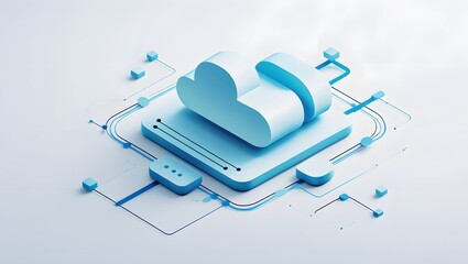 Isometric Data Transfer and Cloud Storage Icon: Digital Service Representation with Network Connection for Websites