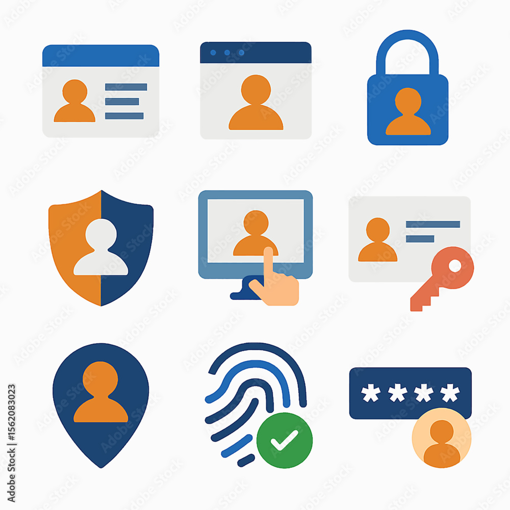 Poster user identity and secure access vector icons illustrating data protection methods