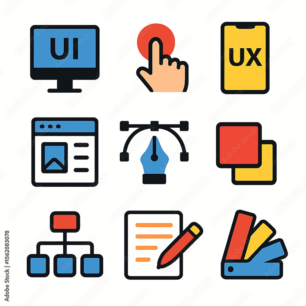 Poster user interface and user experience design elements in a vector icon set