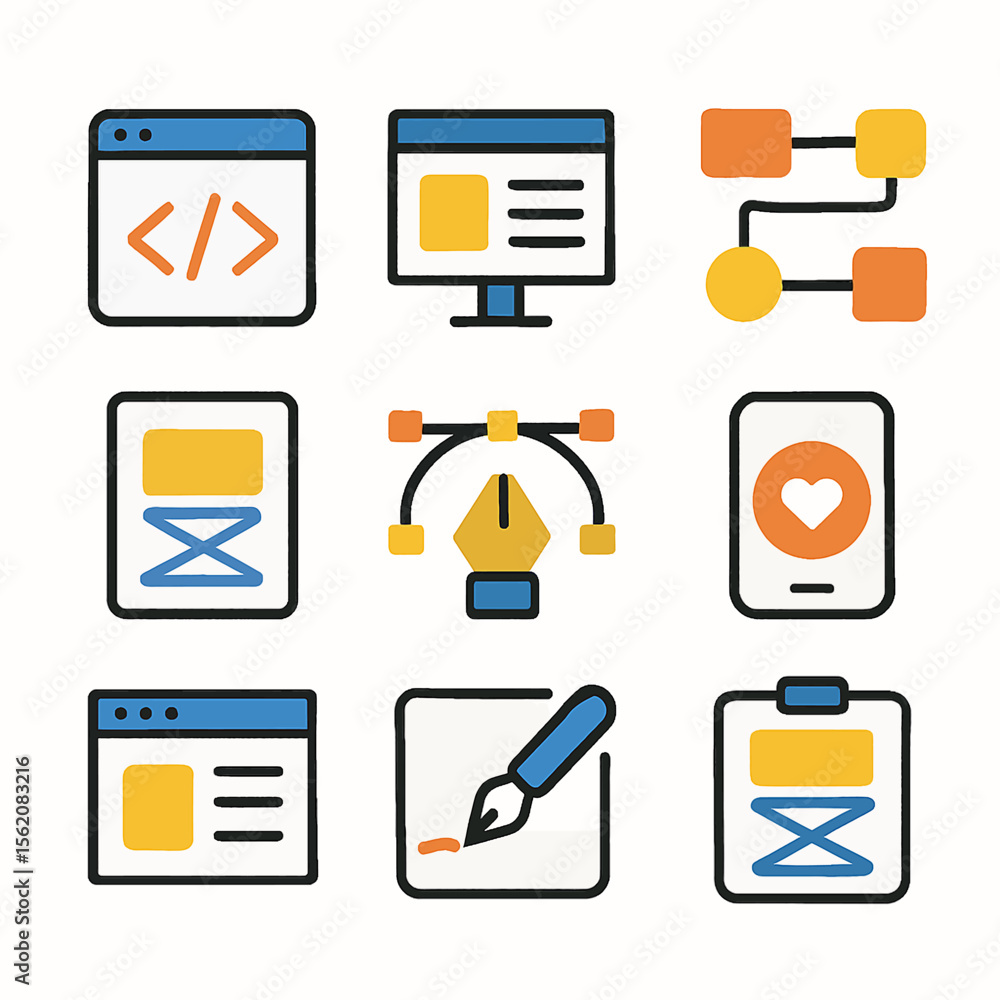 Aufkleber vector design icons representing web development graphic design and digital workflow